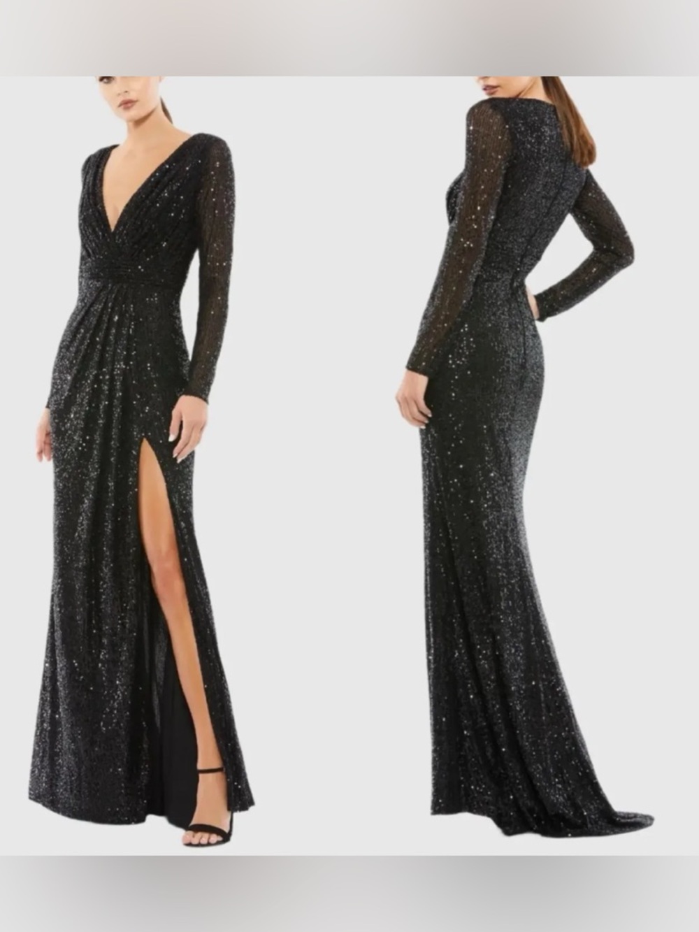 MacDuggal Sz 10 Black Sequined Long Sleeve Gown